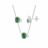 Silver CZ & Mid Green CZ Earring & Pendant Necklace Set