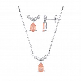 Silver CZ & Light Champagne Earring & Pndant Necklace