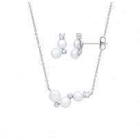 Silver Freshwater Pearl & CZ Earring & Pendant Necklace Set
