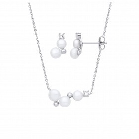 Silver Freshwater Pearl & CZ Earring & Pendant Necklace Set