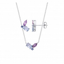 Silver CZ/Purple/Mid Corundum Blue Nano Earring Pendant Set