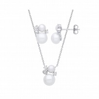 Silver CZ & Pearl Earring & Pendant Necklace Set