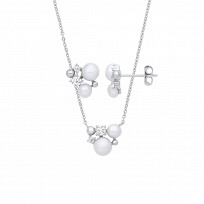 Silver CZ & Pearl Earring & Pendant Necklace Set