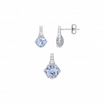 Silver CZ & Sky Blue Topaz Earring & Pendant Set