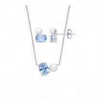 Silver Pearl & Sky Blue Nano Earring & Pendant Necklace Set