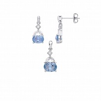Silver CZ & Sky Blue Nano Earring & Pendant Set