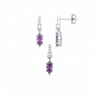 Silver CZ & Light Amethyst CZ Earring & Pendant Set
