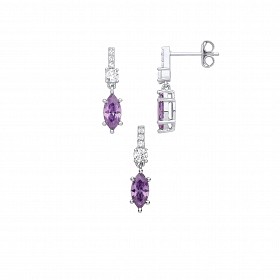 Silver CZ & Light Amethyst CZ Earring & Pendant Set