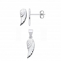 Silver Angel Wing Stud Earring & Pendant Set