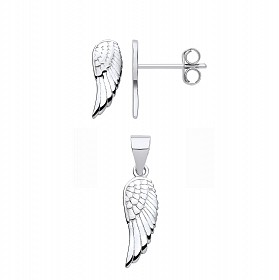 Silver Angel Wing Stud Earring & Pendant Set