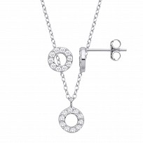 Silver CZ Circle Stud Earrings & Pendant Necklace