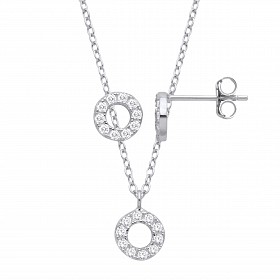 Silver CZ Circle Stud Earrings & Pendant Necklace