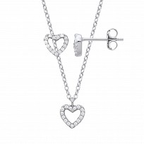 Silver CZ Heart Stud Earrings & Pendant Necklace Set
