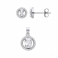 Silver CZ Fancy Stud Earrings & Pendant Set