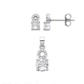 Silver CZ Fancy Stud Earrings & Pendant Set