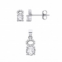 Silver CZ Fancy Stud Earrings & Pendant Set