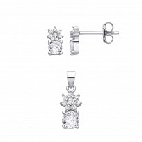 Silver CZ Fancy Stud Earrings & Pendant Set