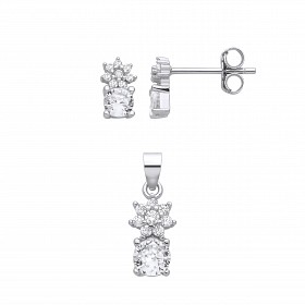Silver CZ Fancy Stud Earrings & Pendant Set