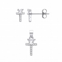 Silver CZ Stud Earrings & Pendant Set