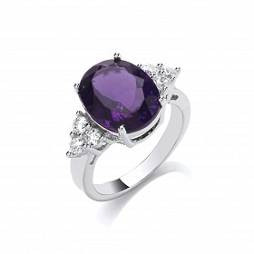 Silver CZ & Amethyst Fancy Cocktail Ring