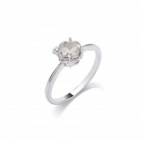 Silver CZ & Green Amethyst Solitaire Ring