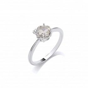 Silver CZ & Green Amethyst Solitaire Ring