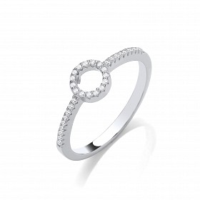 Silver CZ Open Circle Cutout Fancy Ladies Ring