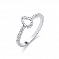 Silver CZ Open Tear Drop Cutout Fancy Ladies Ring