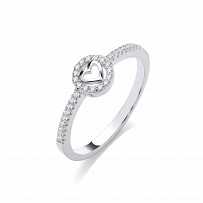 Silver CZ Heart Circle Fancy Ladies Ring