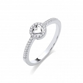 Silver CZ Heart Circle Fancy Ladies Ring