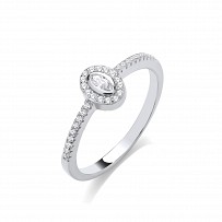 Silver CZ Oval Fancy Ladies Ring