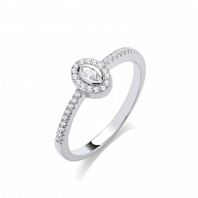 Silver CZ Oval Fancy Ladies Ring
