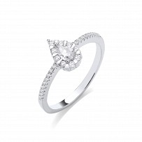 Silver CZ Tear Drop Fancy Ladies Ring
