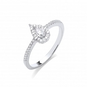 Silver CZ Tear Drop Fancy Ladies Ring