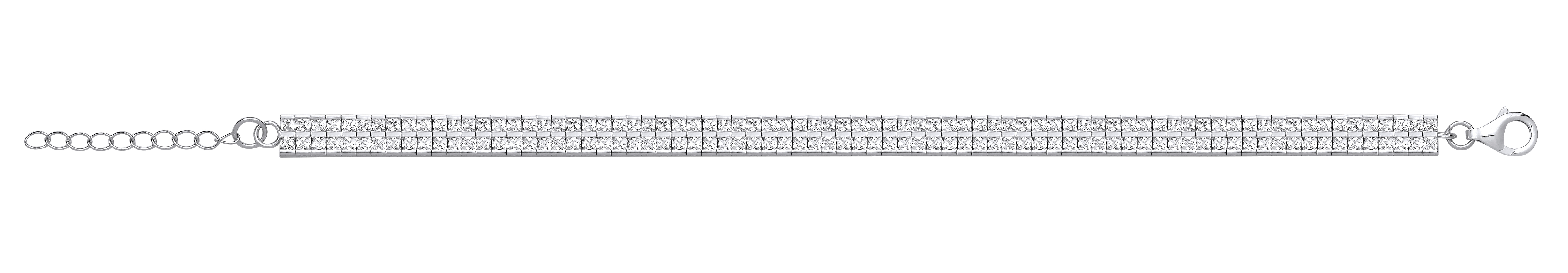 925 Sterling Silver Cubic Zirconia 2 Row Line Bracelet