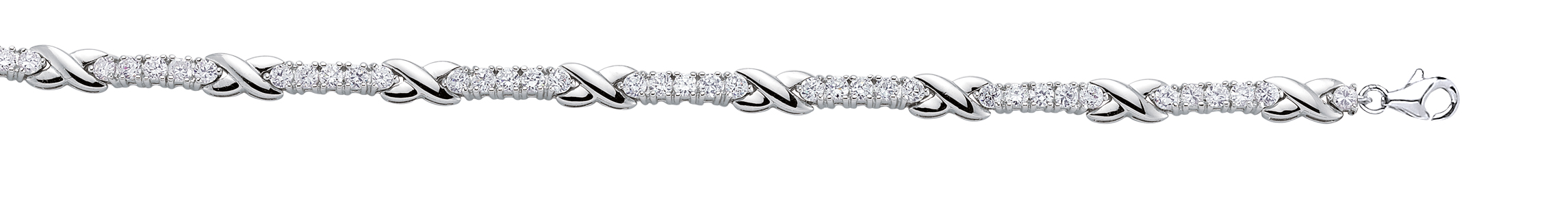 925 Sterling Silver CZ Set Tennis Bracelet With Polished Crosses