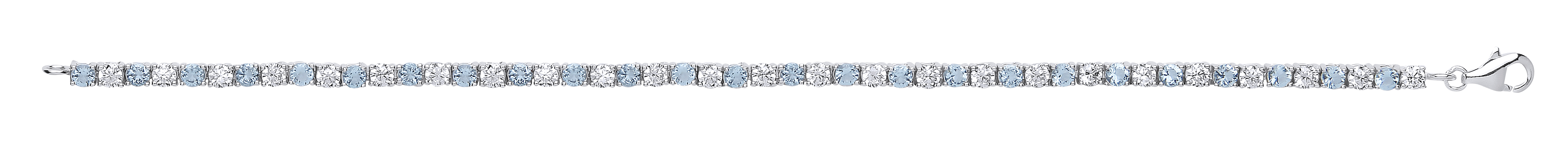 925 Sterling Silver CZ White & Aqua Claw Set Tennis Bracetet