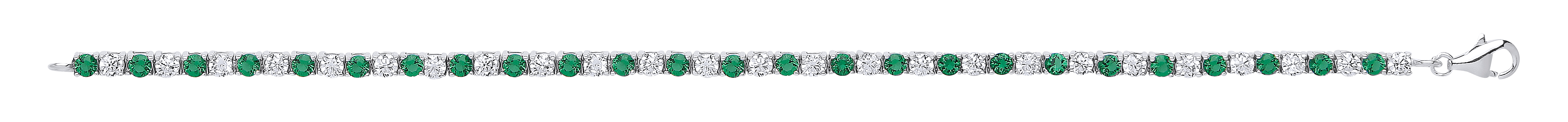 925 Sterling Silver CZ White & Emerald Claw Set Tennis Bracetet
