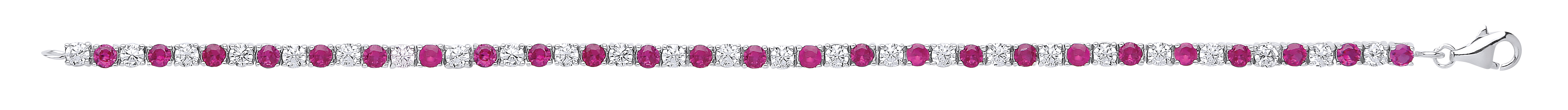 925 Sterling Silver CZ White & Ruby Claw Set Tennis Bracetet