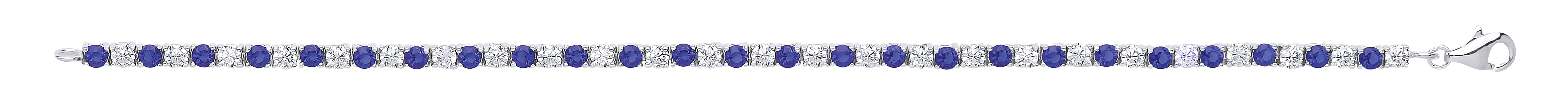 925 Sterling Silver CZ White & Sapphire Claw Set Tennis Bracetet