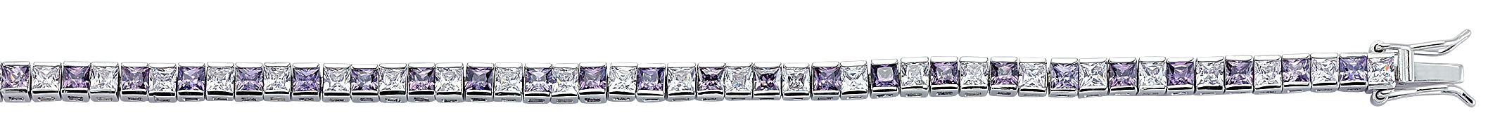 925 Sterling Silver CZ Amethyst & White Channel Set Tennis Bracelet