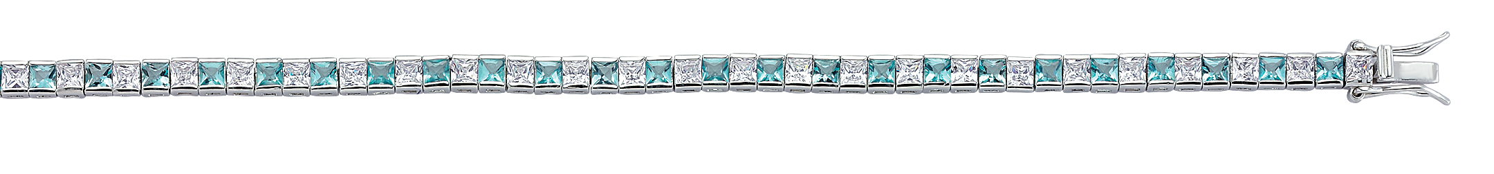 925 Sterling Silver CZ Aqua & White Channel Set Tennis Bracelet