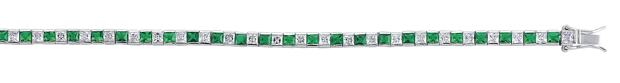 925 Sterling Silver CZ Emerald & White Channel Set Tennis Bracelet