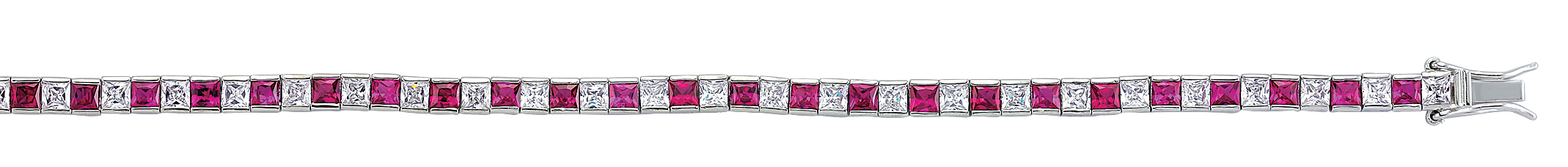 925 Sterling Silver CZ Ruby & White Channel Set Tennis Bracelet