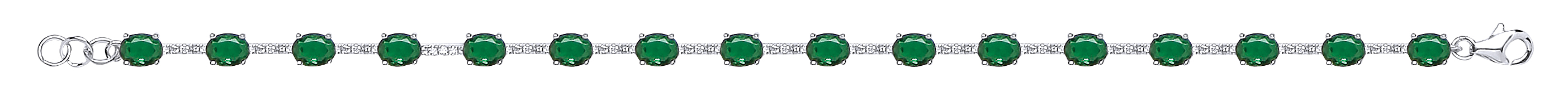 925 Silver Colourless CZ with Oval Emerald CZ Bracelet