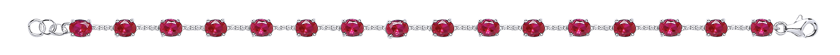 925 Silver Colourless CZ with Oval Ruby CZ Bracelet