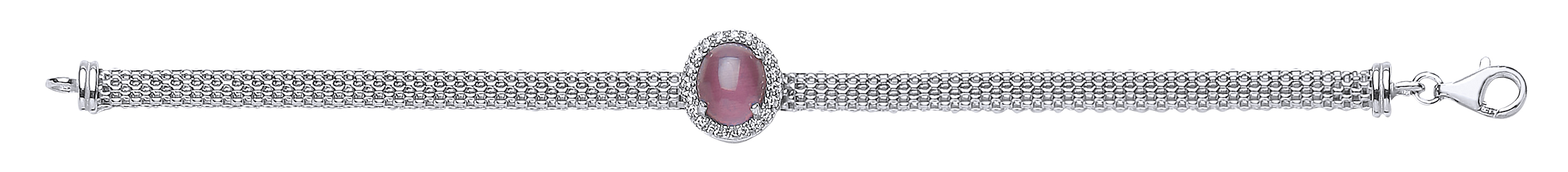 925 Sterling Silver Ladies Correana Bracelet With CZ & Ruby Circle Centre