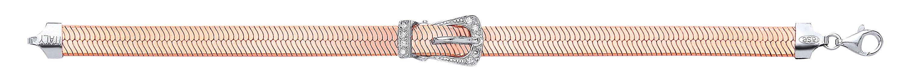 Rose Gold Plated Herringbone Bracelet With 925 Sterling Silver CZ Buckle