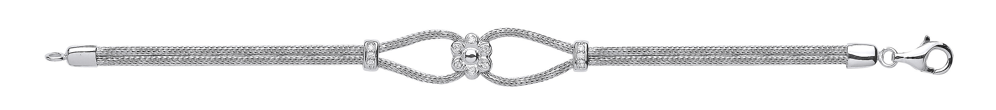 925 Sterling Silver Fancy Correana Bracelet With CZ Flower Accent