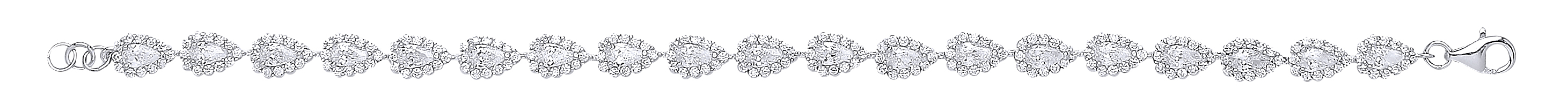 925 Sterling Silver CZ Pear Shaped Link Tennis Bracelet